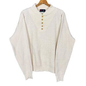 Vintage Isle of Cotton Sweater Cream Henley Knit Pullover Minimalist Grandpa